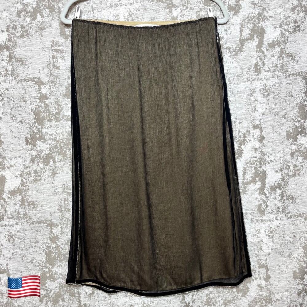 Vince Beaded Sheer Midi Straight Skirt with Slit, in Black/Nude
